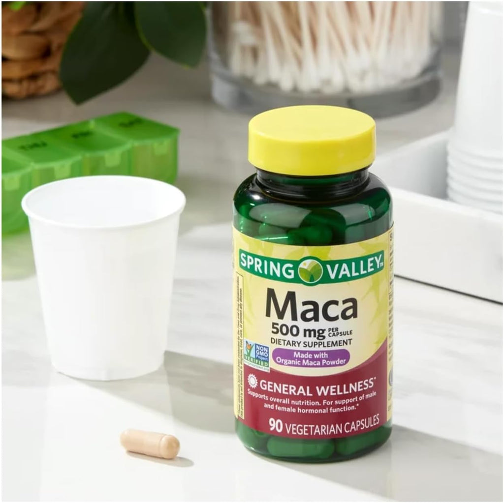 Generic Spring Valley Maca Root 500mg Capsules, Organic Maca Root for Women and Men + Exclusive VitaMax Vitamin Guide (2 Items)