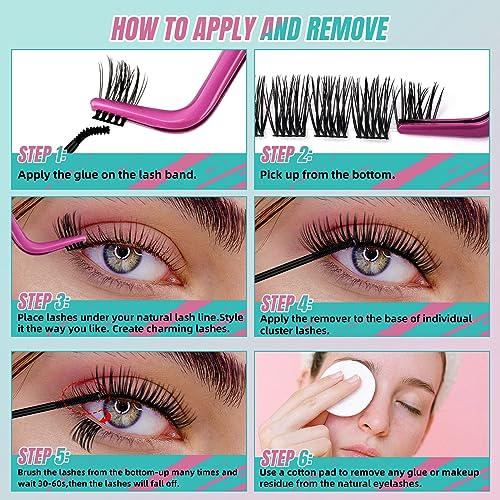 Lash Extension Kit Eyelash Clusters Individual Lashes Extensions Kits With Cluster Lashes Wispy,Lash Bond And Seal,Eyelashes Remover And Applicator at Home(Feather2,D-Mix8-16mm kit)