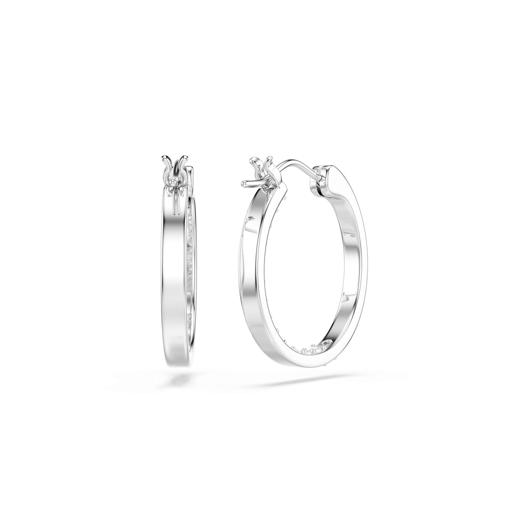 Swarovski Sommerset hoop earrings, White, Rhodium plated, One Size, Silver, Crystals