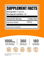 BulkSupplements.com Agmatine Sulfate Capsules - Agmatine Sulfate, Nitric Oxide Supplement - Gluten Free, 2 Capsules per Serving, 360 Count (Pack of 1)