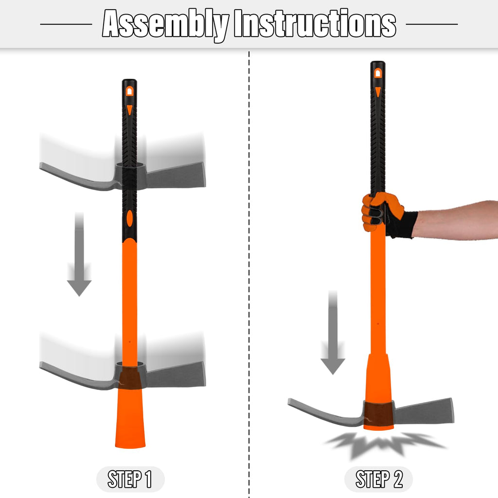 VNIMTI Pickaxe for Digging, Heavy Duty Pick Axe with Fiberglass Handle, 36 Inch Pick Mattock Tool for Soil, Rock and Roots