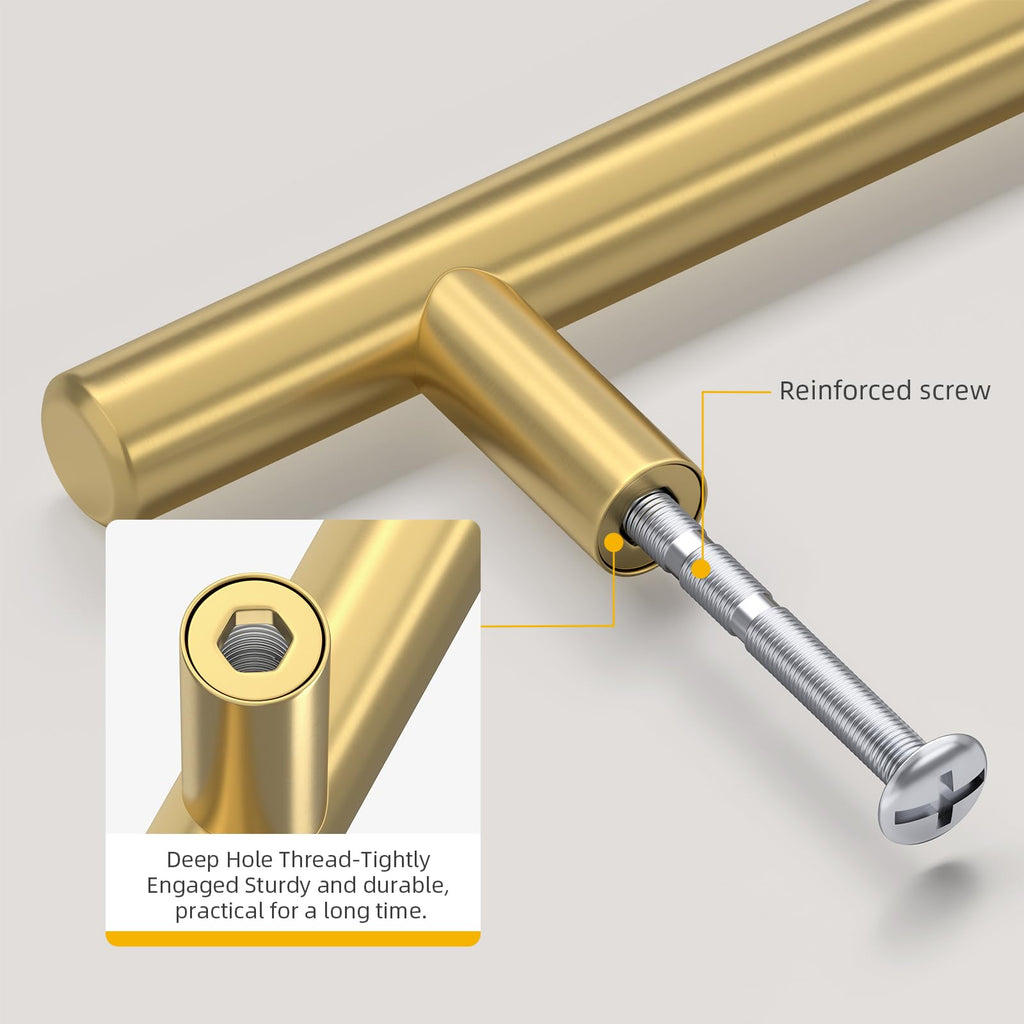 Goldenwarm 10 Pack 3 inch Gold Cabinet Handles Brushed Gold Cabinet Pulls Stainless Steel Drawer Pulls, Durable Kitchen Cabinet Handles - Bathroom Bedroom Dresser Handles Easy DIY Upgrade