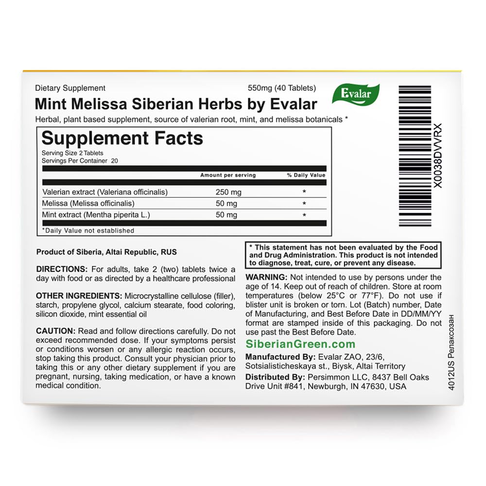 Evalar Melissa Mint Siberian Herbs Relaksozan 40 Tabs