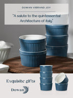 DOWAN 8 oz Porcelain Ramekins Bowls for Souffle, Creme Brulee, Classic Style Ramekins for Baking Oven Safe, Set of 6, Airy Blue