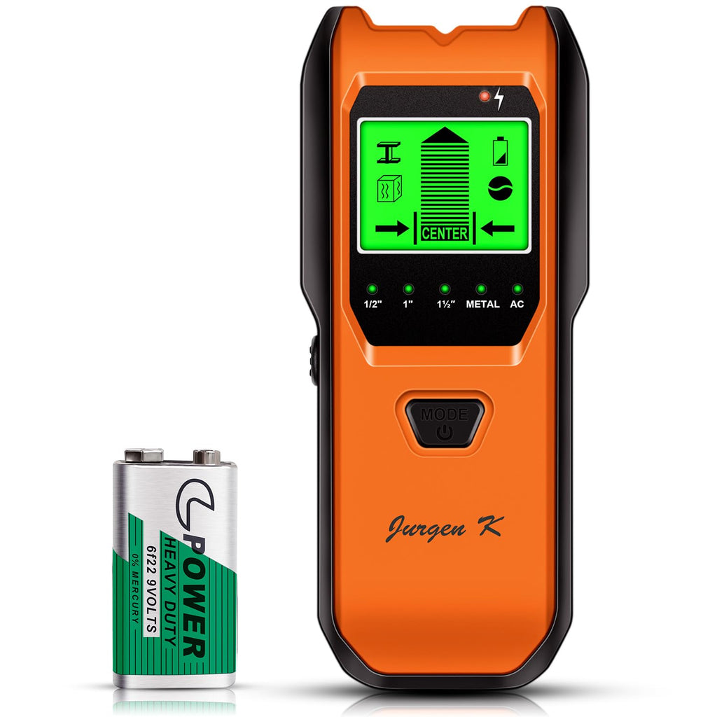 Stud Finder Wall Scanner, 5 in 1 Multifunction Stud Locator with Smart Sensor, HD LCD Display and Audio Alarm for The Center & Edge of Metal, Studs, AC Wire, and Pipe Detection (Tropical Orange)