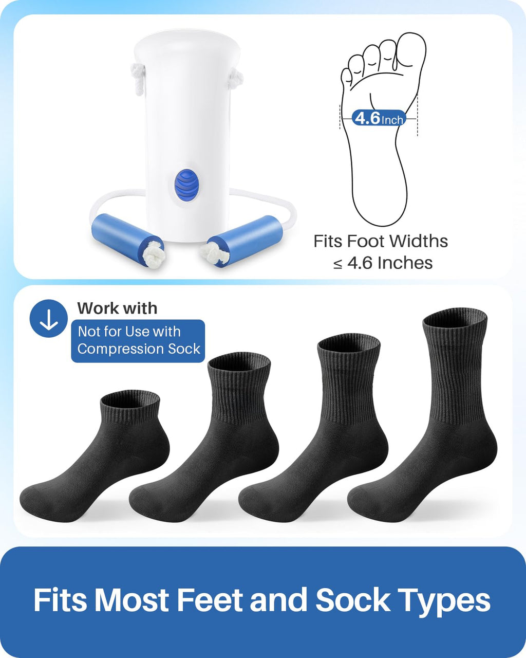 Jellas 4.6 Inch Wide Sock Aid Kit - Long Rope Assist Device for Seniors, Limited Mobility, Post-Surgery | No Bend Sock Helper & Remover | Easy On/Off Socks Tool (White)