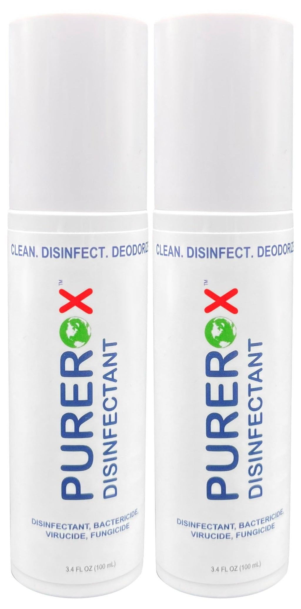 PUREROX disinfectant (3.4oz, 2pk) TSA Approved travel size. Eliminate 99.9999% viruses Norovirus, MRSA, Fungus, Bacteria. Hospital Grade. Safe for Use Anywhere. No residue. Suitable for All Surfaces.