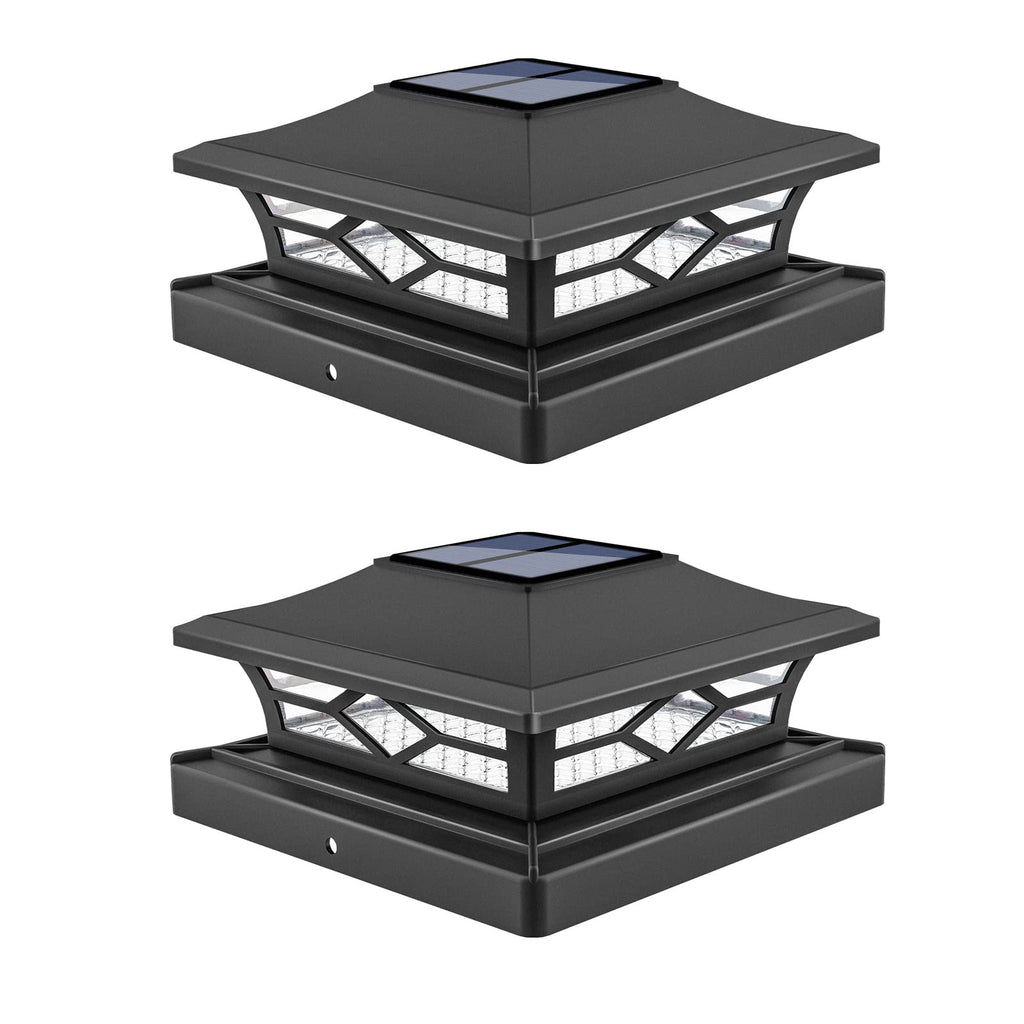 VOLISUN Solar Post Cap Lights: 2 - Pack Outdoor Deck Post Cap Lights Black for Dock Fence Waterproof 2 Color Modes,4x4/6x6 Wooden/Vinyl Posts