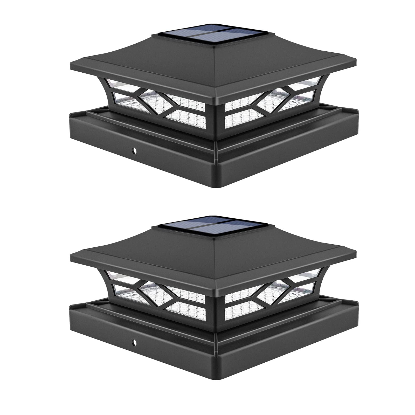 VOLISUN Solar Post Cap Lights: 2 - Pack Outdoor Deck Post Cap Lights Black for Dock Fence Waterproof 2 Color Modes,4x4/6x6 Wooden/Vinyl Posts