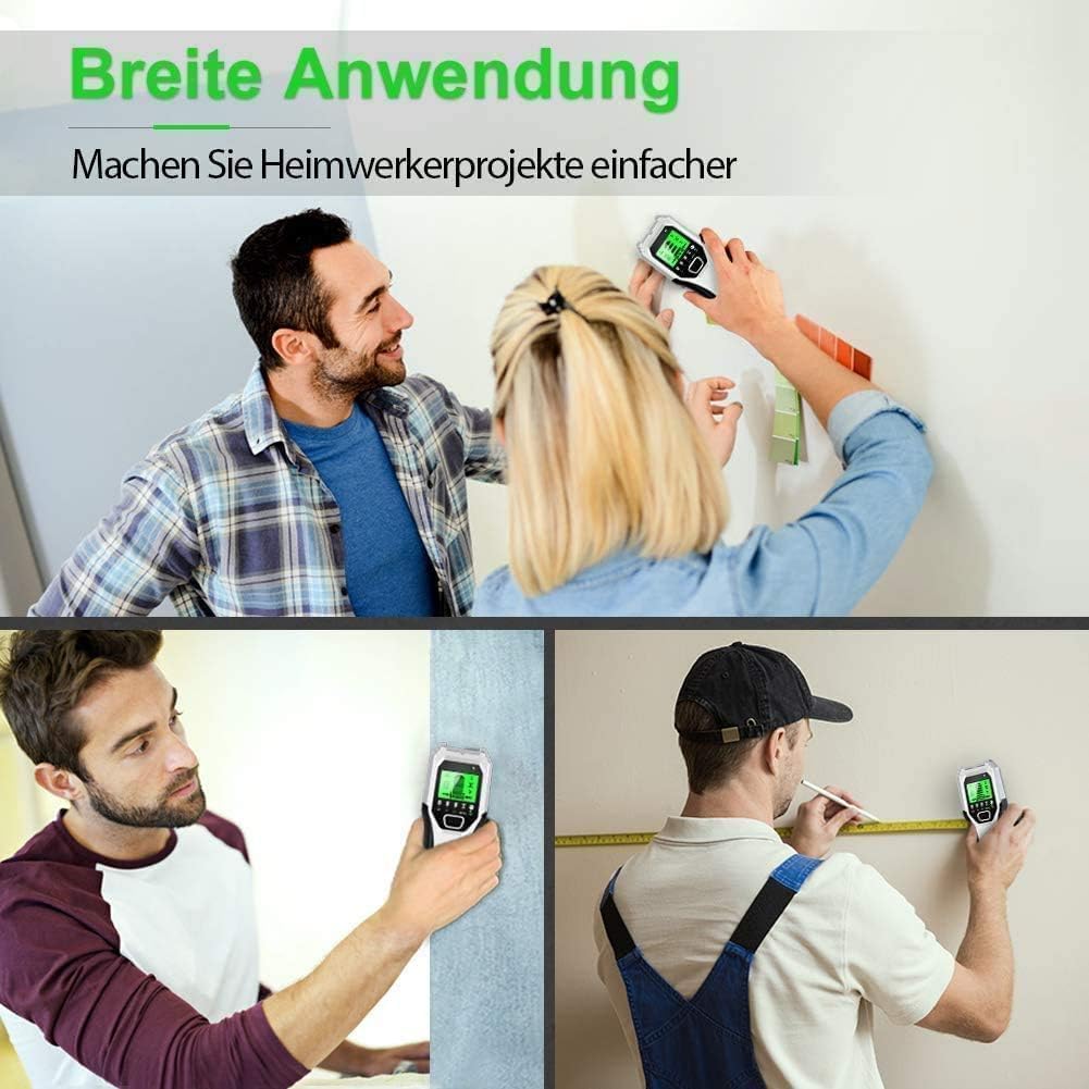 Stud Finder Wall Scanner 5 in 1 Multifunctional Upgraded Smart Wall Scanner, Stud Sensor Beam Detector with Battery for Wood Metal and AC Wire Detection, Comes with HD LCD Display and Audio Alarm