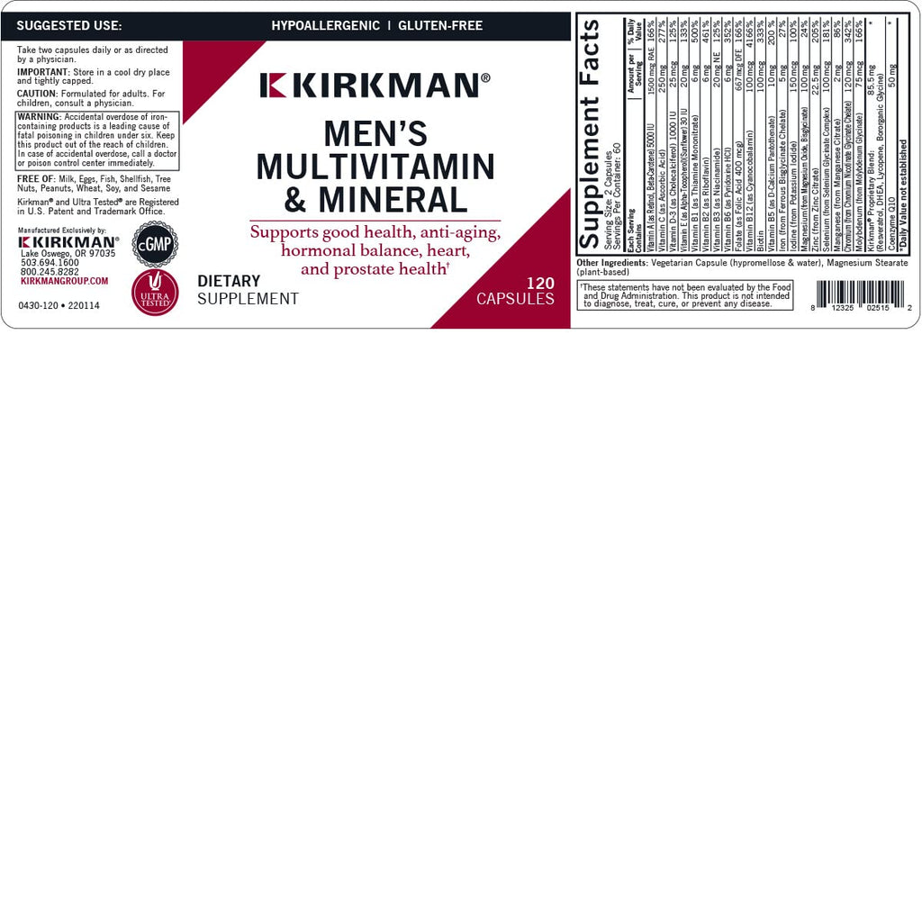 Kirkman 60 to 90 Men’s Multi-Vitamin and Mineral Boost || 120 Vegetarian Capsules || Provides Comprehensive Vitamin and Mineral Support for Senior Men || Gluten and Casein Free