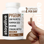 STAY ALIVE Pygeum Africanum Supplement, 7-in-1 Extract w/Saw Palmetto, Pumpkin Seed, Stinging Nettle and Lycopene, 120 Vegan Capsules, Non-GMO and Gluten-Free Pygeum Supplement for Men and Women