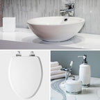 Mayfair Bennett Toilet Seat with Chrome Hinges, Slow Close Wood Seat, Secure Metal Hinges, Easy Install, Made in USA, Round, White