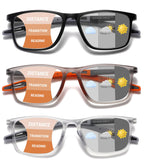 Hubeye Photochromic Progressive Reading Glasses for Men and Women Ultralight Flexible Anti-Blue Light Readers（Clear+Black+Orange，+1.5）