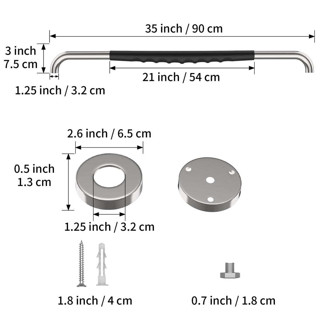 36 Inch Shower Grab Bar w/Anti Slip Rubber Grip, Munzong Stainless Steel Bathroom Grab Bar, Chrome Bathroom Balance Bar,Safety Handrail Support,Handicap Injury Elderly Senior Assist Bath Handle