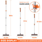 Eazer 2-in-1 Floor Scrub Brush with Long Handle, Soft/Hard Bristle Concrete Deck Brush with Squeegee, Garage Floor Cleaner for Tile/Concrete, Indoor/Outdoor Kitchen Bathroom Pool Deck -12" W/60 H