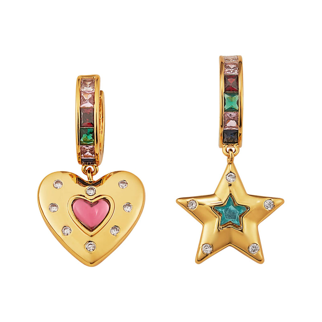 Ornaland Gold Heart Star Earrings Charms for Women Personalized Dangle Hoop