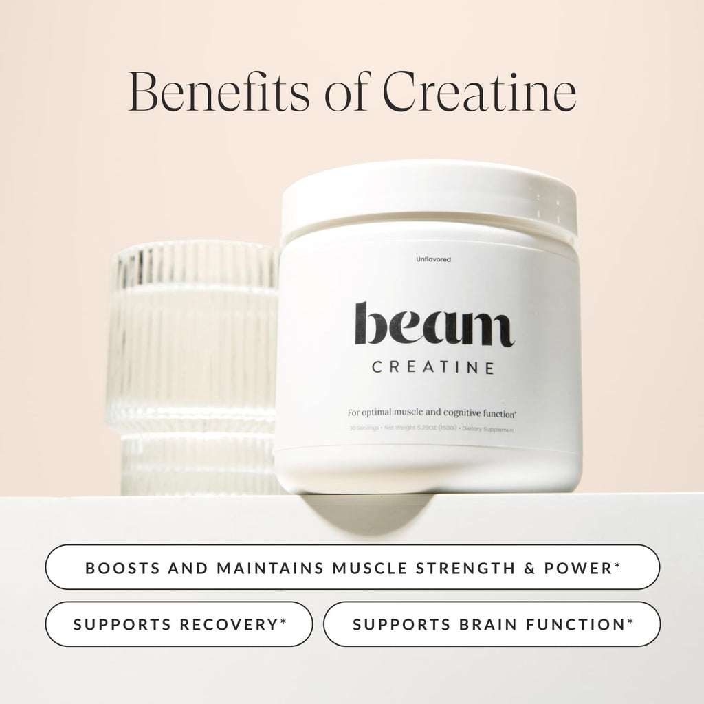 Beam Creatine Monohydrate Powder – 5g Micronized Creatine Monohydrate, Flavored Creatine for Women & Men, Muscle Strength, Growth & Cognitive Support, Raspberry Lemon Flavor, 30 Servings