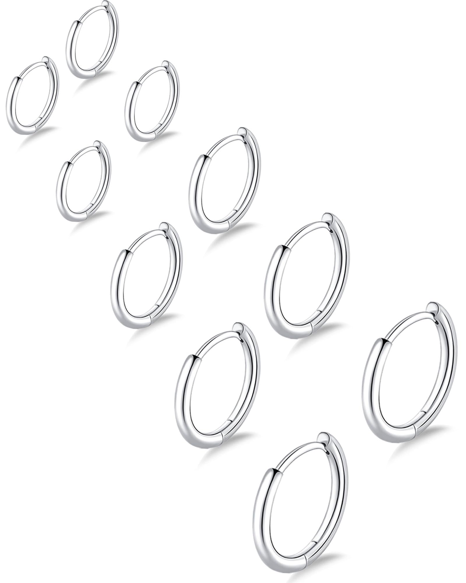 Gokeey 5 Pairs 316L Stainless Steel Small Hoop Earrings Set for Women, Cute Huggie Earrings for Women, Hypoallergenic Tiny Cartilage Earrings Hoop Silver Hoop Earrings for Men Multiple Piercing