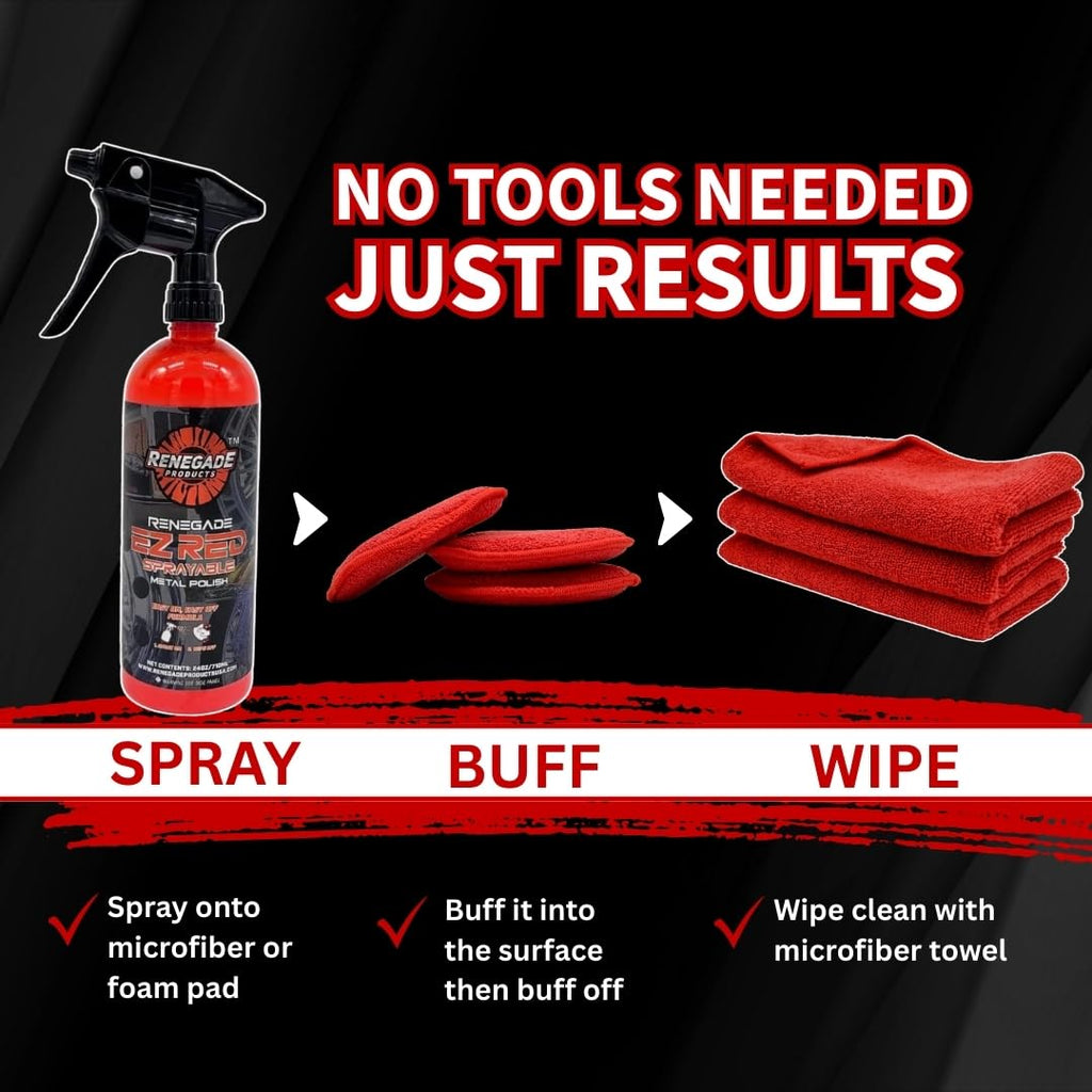 Renegade Products USA - EZ Red Sprayable Metal Polish & Cleaner for Chrome, Aluminum, and Stainless Steel | High-Gloss Shine & Protection | 24oz