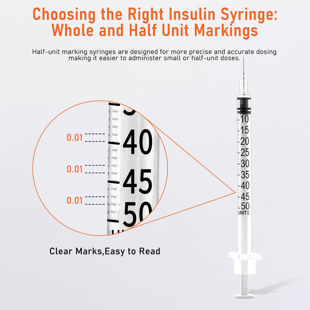 U-100 31G 0.5cc 1/2 Inch (13mm) Syringes, Individually Wrapped Pack of 100