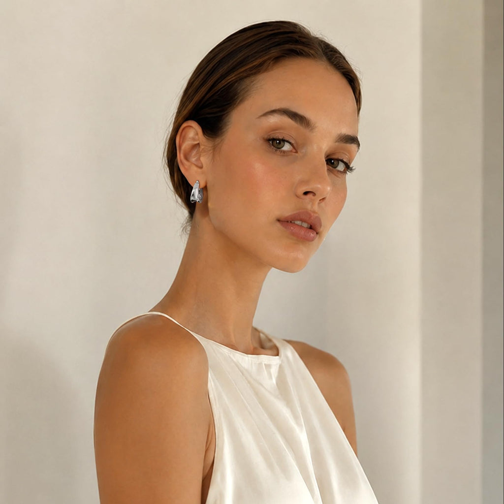 Chunky Teardrop Silver Hoop Earrings for Women Hypoallergenic