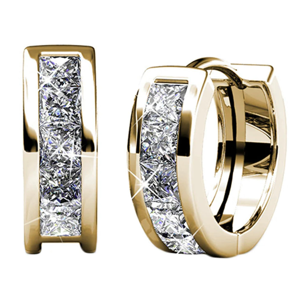 Cate & Chloe Giselle 18K Yellow Gold-Plated Small Hoop Earrings | Small Jewelry for Women | Simulated Diamond Crystals | Stylish 15mm Dainty Hoops | Mother's Day, Birthday Gift for Her