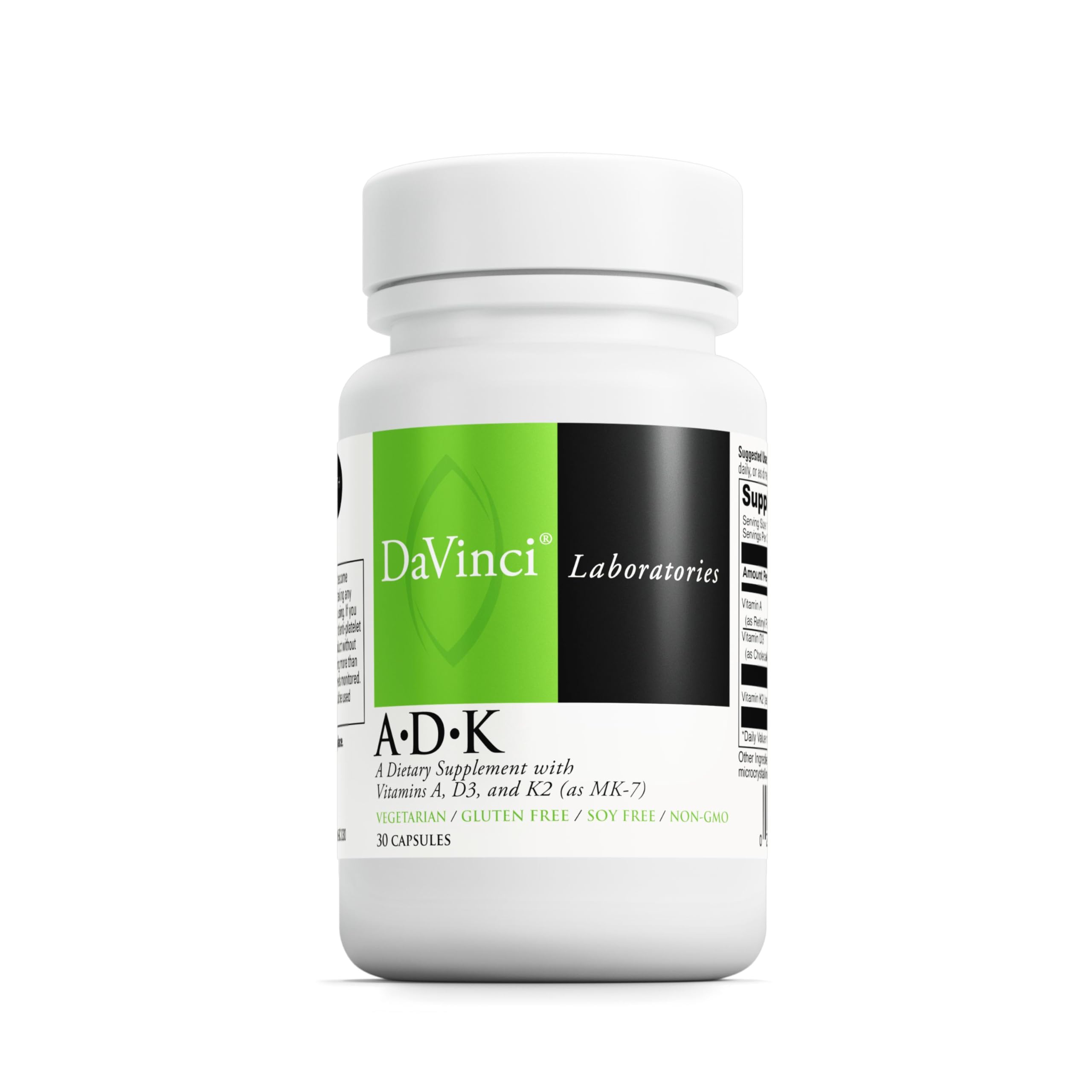 DAVINCI Labs ADK - Helps Support Bone, Heart & Immune Health - Dietary Supplement with Vitamins A, D3 & K2 (as MK-7) - Vegetarian, Gluten Free & Soy Free - 30 Capsules