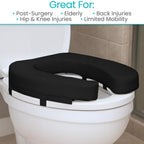 Vive Toilet Seat Cushion (Soft Cushioned Foam) - Easy Clean Padded Bathroom Attachment - Elongated, Standard Seats - Comfort and Support Donut for Handicap, Adults (2" Cushioned Foam, Black)