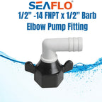 SEAFLO (NO: 51F03) 1/2"-14 FNPT x 1/2" Barb Angled Universal Pump Fittings for SHURFLO, SEAFLO, Circle River, Johnson, Jabsco, FLOJET, REMCO, Lippert, USA ADVENTURE and other Pumps (25-Pack)