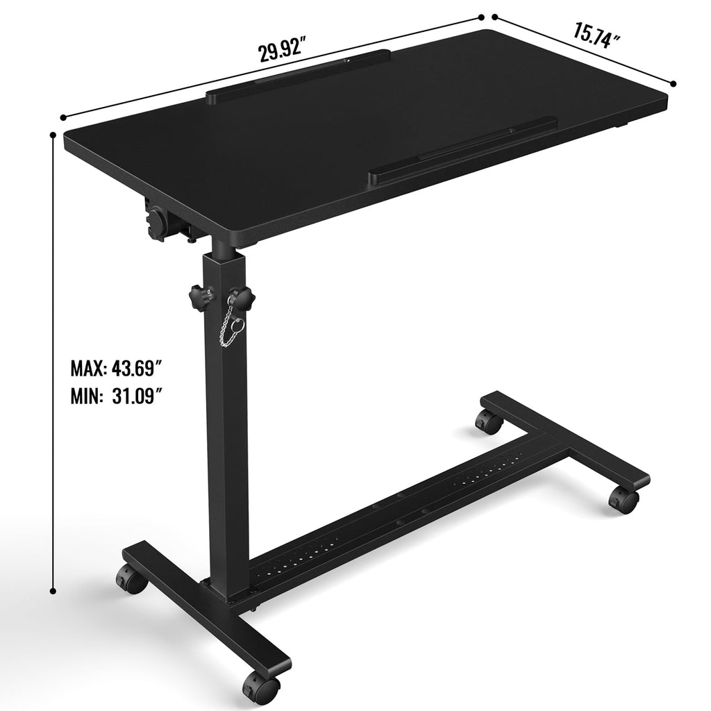 Eocnrhe Adjustable Overbed Bedside Table, Hospital Bed Table with Wheels, Portable Rolling Desk, Mobile Small Standing Desk, Rolling Laptop Stand, Computer Cart