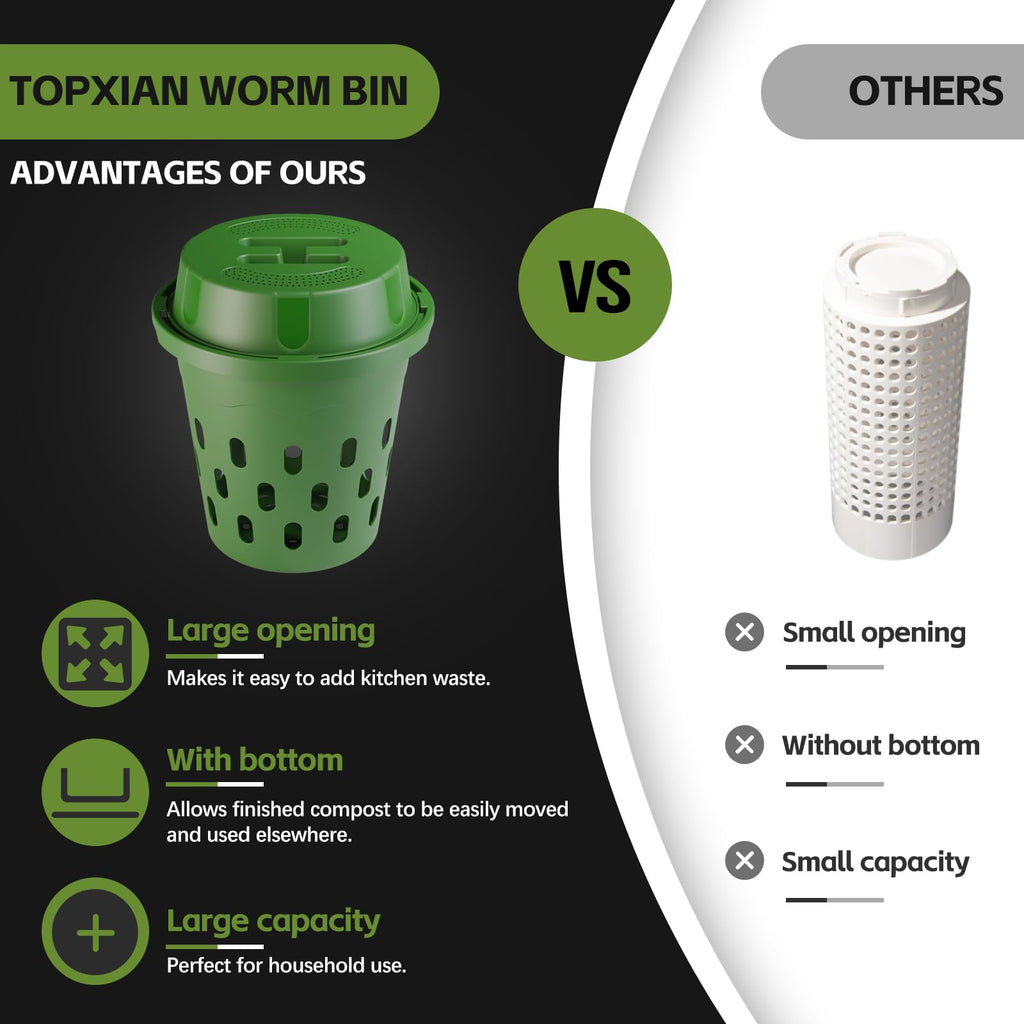 TOP XIAN 2-Pack Inground Worm Composter, Outdoor Worm Compost Bin for Garden Beds & Home Use, Vermicomposting Bin for Beginners (9.5x9.5x10.8Inch), Green
