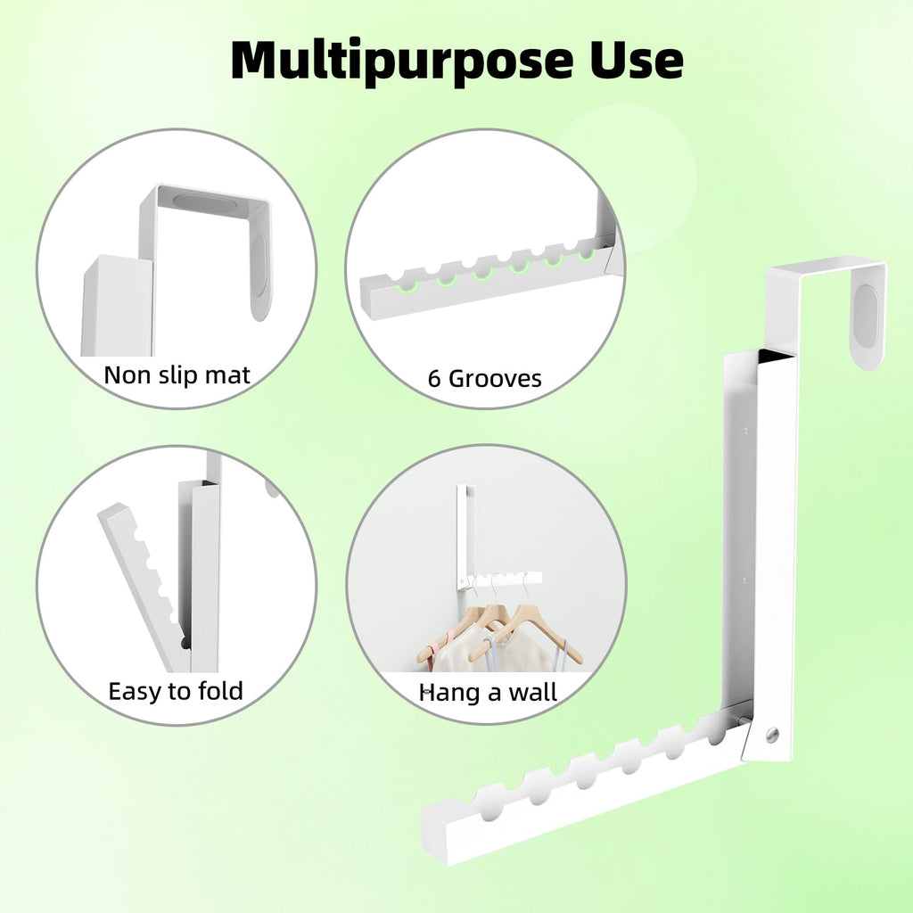 BAKON Over The Door Hanger Folding Clothes Drying Rack, Folding Hanging Coat Rack for Indoor Laundry Room Compact Small Space Foldable Portable Clothing Hanger Hook Collapsible- 2 Pack