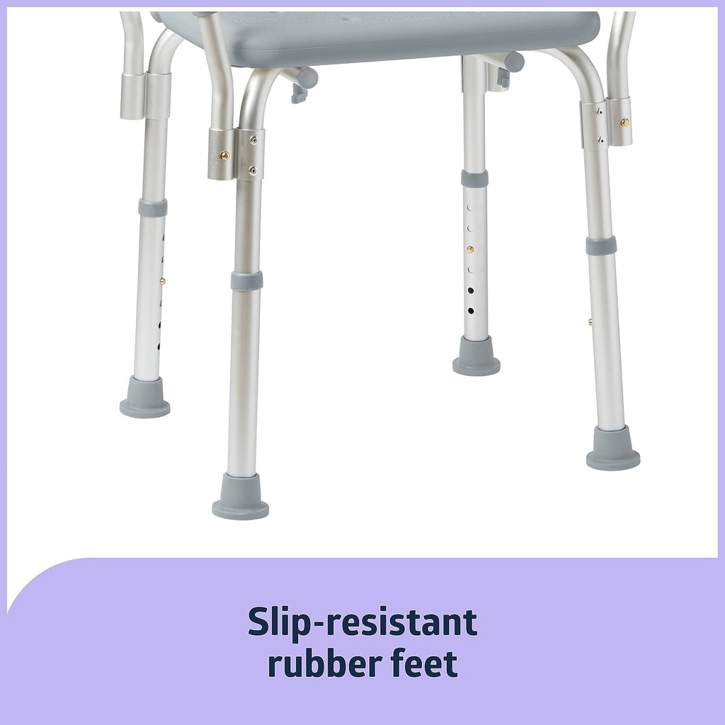 Dr. Dunley Bath Chair for Seniors, Shower Seat with Back, Suction Feet, Non-Slip Adjustable Height Shower Bench for Elderly, 350lb Weight Capacity (Removable Backrest)