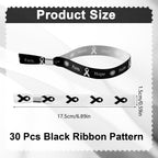 WANDIC Black Ribbon Bracelets, 30 Pcs 5 Styles Classic Melanoma Awareness Wristbands Adjustable Polyester Wrist Bands for Mourning Remembrance Day, 6.89 * 0.59in, Polyester, no Gemstone