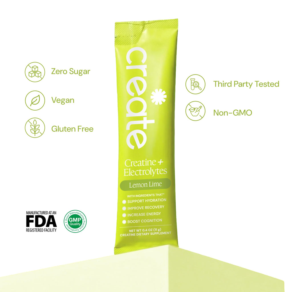 Create Creatine + Electrolytes Mix - Creatine Monohydrate Stick Packs, Supports Energy and Hydration, NSF Certified for Sport, 30 Count, Lemon Lime
