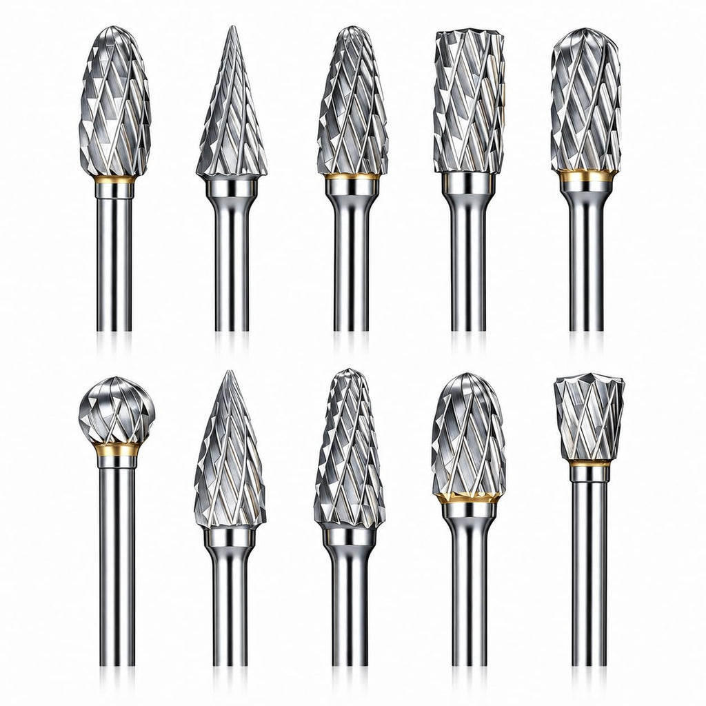 Sworker 10 Pcs Carbide Burr Set 1/8" Shank w/ 2 Collets Compatible with Dremel Bits Rotary Tools Attachment Kit Rasp Drill File Accessories Metal Wood Stone Steel Grinding Carving Cutting Polishing
