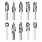 Sworker 10 Pcs Carbide Burr Set 1/8" Shank w/ 2 Collets Compatible with Dremel Bits Rotary Tools Attachment Kit Rasp Drill File Accessories Metal Wood Stone Steel Grinding Carving Cutting Polishing