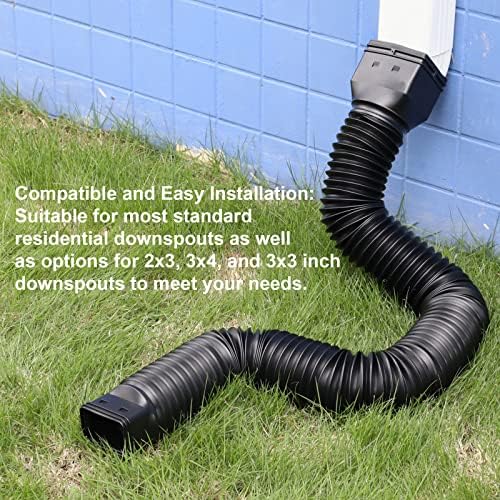 11.5ft Long Gutter Downspout Extensions Flexible, Drain Downspout Extender, Down Spout Drain Extender, Gutter Connector Rainwater Drainage, Extendable from 2.6ft to 11.5ft(Black)