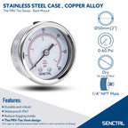 SENCTRL 0-60 Psi Low Pressure Gauge, 1/4 NPT Back Mount