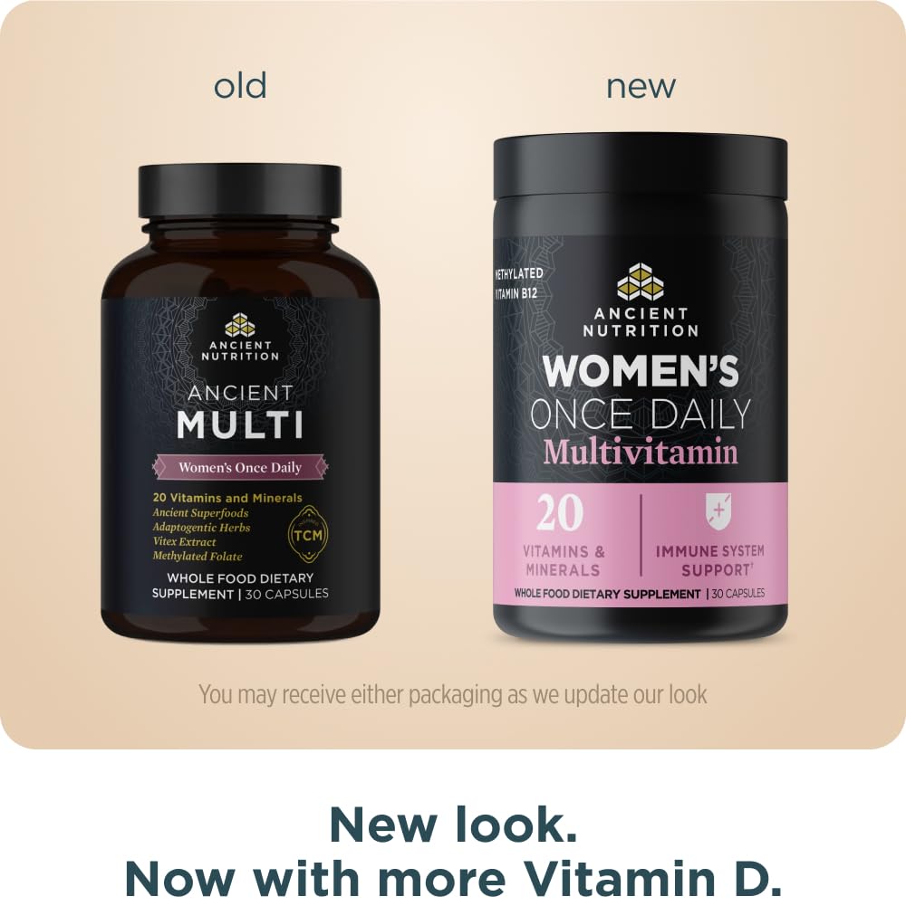 Ancient Nutrition Multivitamin for Women, Women's Once Daily Supplement, Methylated Vitamin B, C, K2, Magnesium, Folate & Iron, Supports Bone Health, 30ct