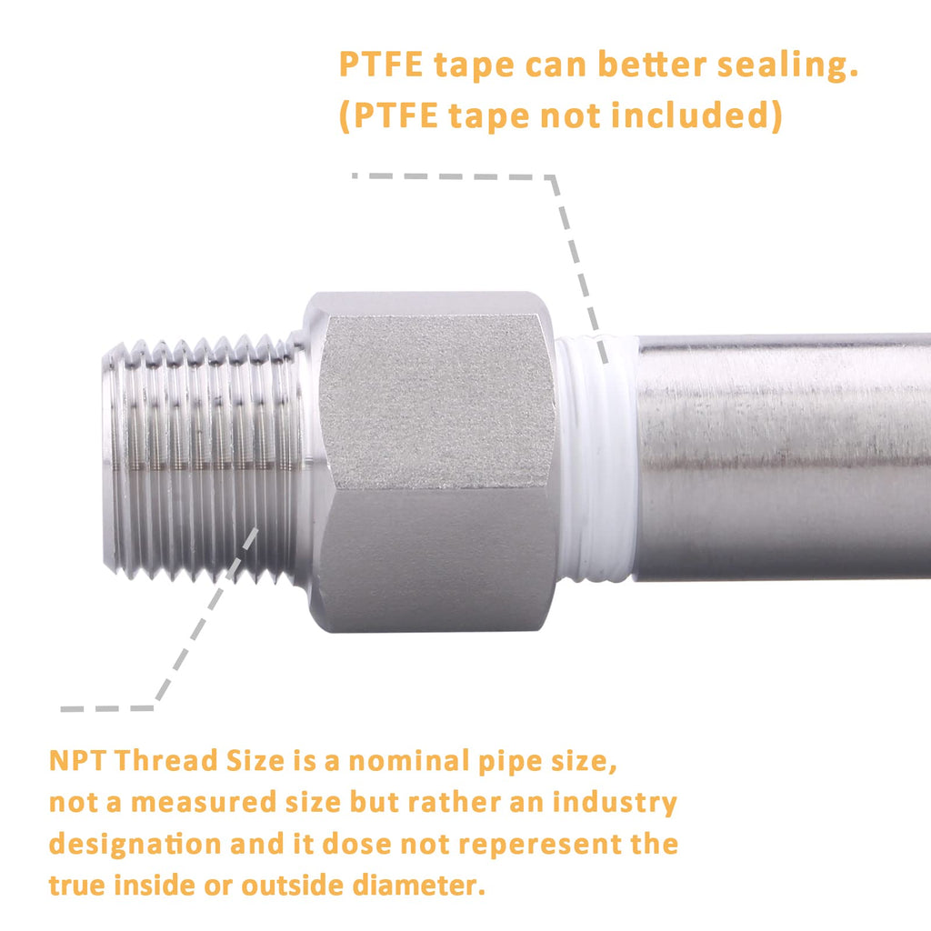 DERPIPE Forged Reducer Adapter Fitting - Stainless Steel 304 Reducing Pipe Connector, 3/8" NPT Female x 3/8" NPT Male (pack of 5)