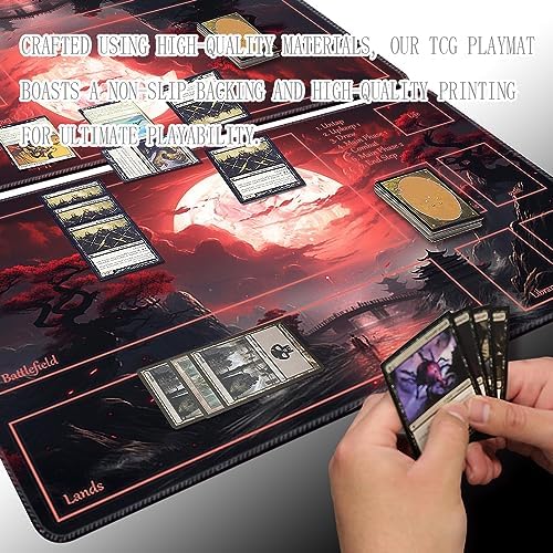 MTG Playmat Size 24x14in Free Storage Bags Non-Slip Backing Printing, Ideal for Card Game Enthusiasts TCG Playmat (with Zone,Blood Moon Secrets)