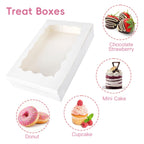 Moretoes 24pcs Bakery Boxes, 12x8x2.5 Inches,Treat Boxes with Window for Chocolate Covered Strawberries, Pastries, Cookies, Desserts, Donuts and Muffins