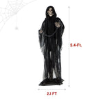 Haunted Hill Farm Life-Size Scary Grim Reaper with Chain, Halloween Animatronic with Touch Activated Lights and Sounds, Battery Operated Indoor or Covered Outdoor Halloween Decorations, Halloween Prop