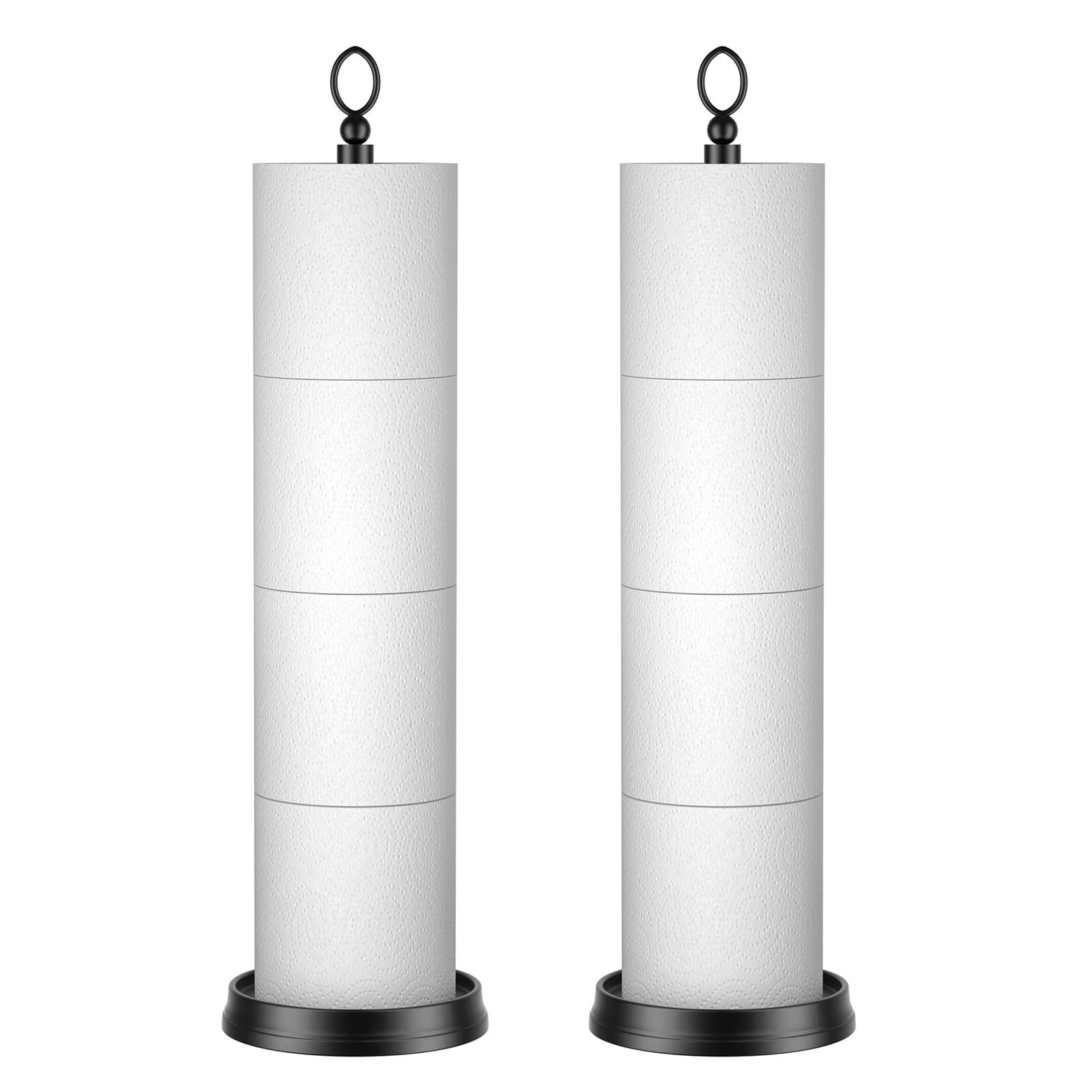 ROLABAM Toilet Paper Holder Stand with Reserve Function, Free Standing Toilet Paper Holder for Bathroom, Space Toilet 4 Rolls Toilet Paper Storage 22.5" Height (2 Pack, Matte Black)