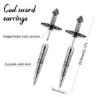 Hisatan Sword Earrings for Men Women, Stainless Steel Gothic Dagger Celtic Knot Irish Studs Earrings, Cool Punk Hip Pop Cubic Zirconia Dangle Goth Screw Spike Earring Jewelry