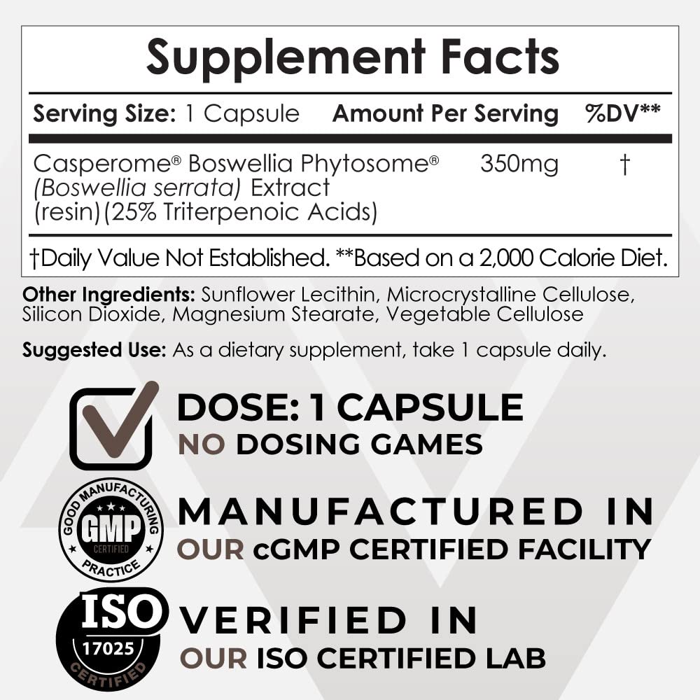 Nootropics Depot Boswellia Phytosome Capsules | 350mg | Casperome | 25% Triterpenoic Acids | Boswellia serrata | Frankincense | Joint Health | 30 Count
