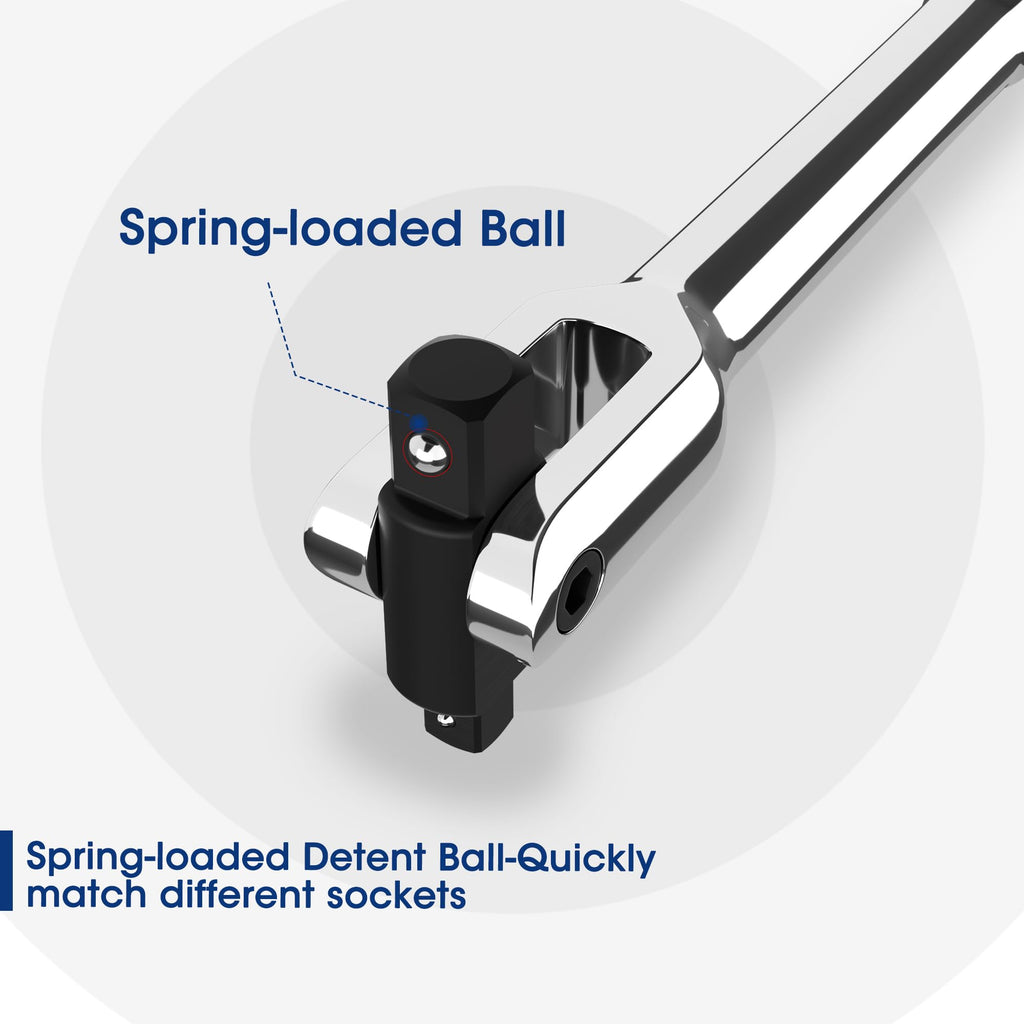 WORKPRO Dual Drive Breaker Bar, 3/8" & 1/2" Drive, Heavy Duty Breaker Bars, 24-inch Length with 360° Rotatable Head, Spring-loaded Detent Ball, Chrome Vanadium Steel Made