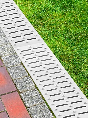 VEVOR Trench Drain System, Channel Drain with Metal Grate, 5.9x5.1-Inch HDPE Drainage for Garage Floors, Black Plastic Trench with End Caps, 3x39 Grate - 3 Pack